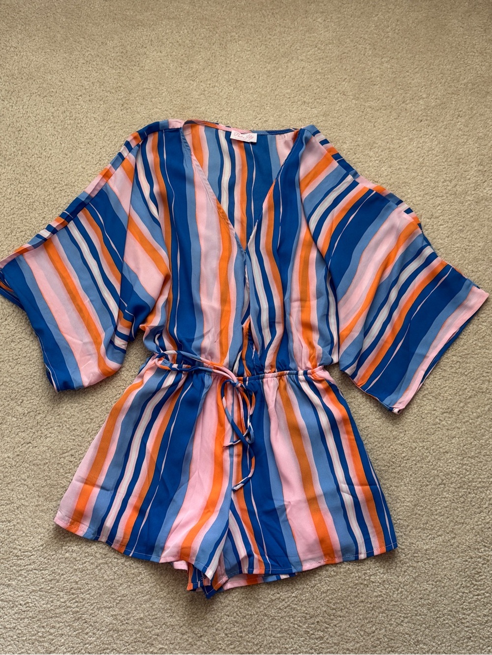Pink Lily Striped Kimono Sleeve Romper Size Small